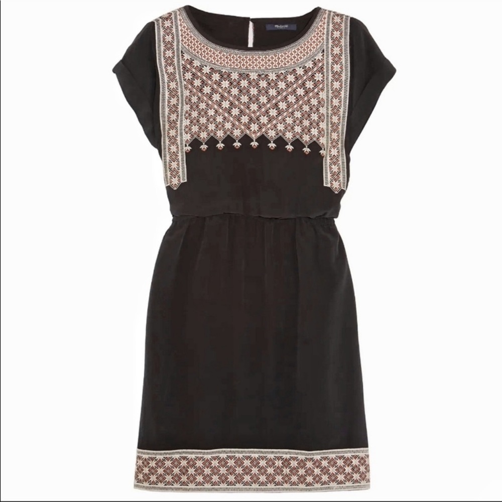 Madewell Black Dress with White and Brown Embroidery - Picture 3 of 7